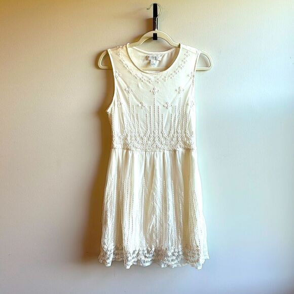 Forever 21 Essentials White Lace Floral Embroidery A-Line Dress Layered M Bridal - Picture 1 of 8